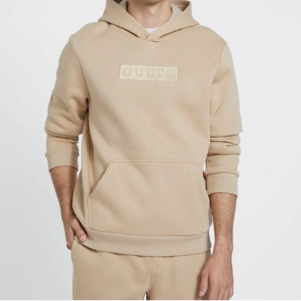 GUESS Men's Embroidered Logo Tan Hoodie Size XL NWT